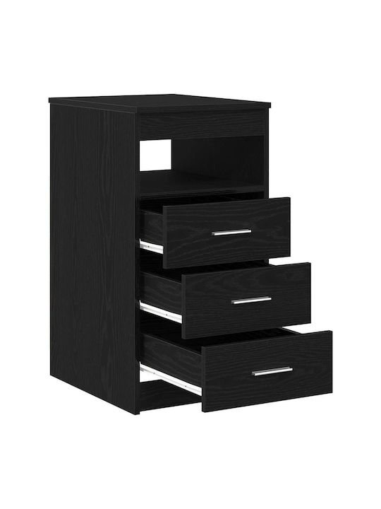Comodă Dormitor Din Lemn Cu 3 Sertare Negru Stejar 40x50x76cm