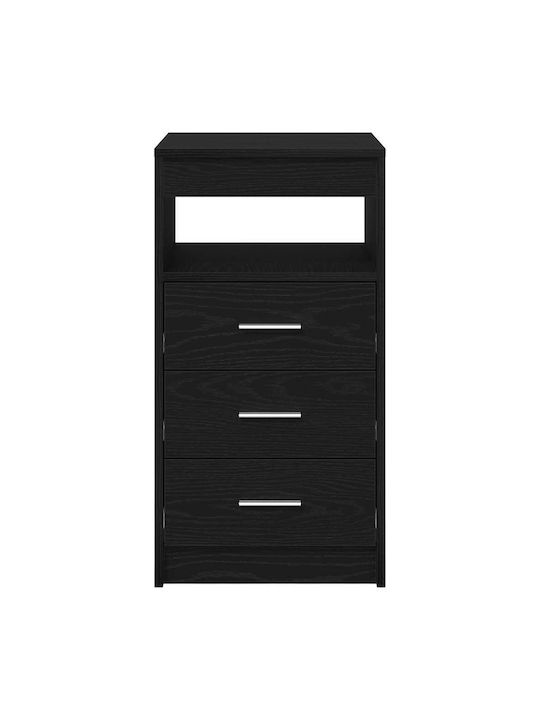 Comodă Dormitor Din Lemn Cu 3 Sertare Negru Stejar 40x50x76cm