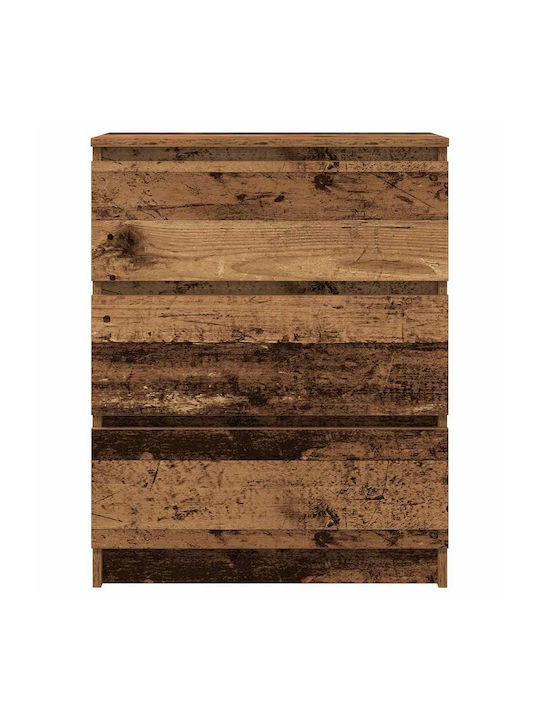 Wooden Bedroom Chest of Drawers with 3 Drawers Old Wood 60x35x76cm