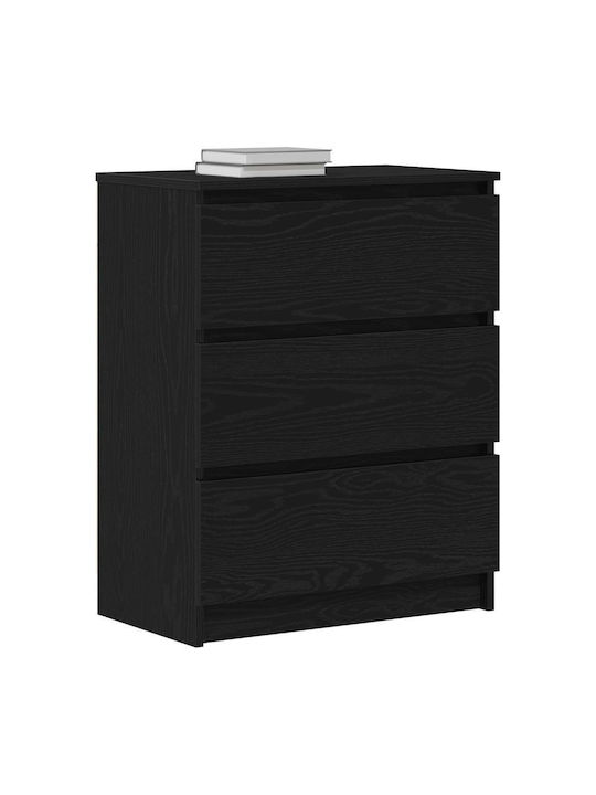 Bedroom Chest of Drawers Wooden with 3 Drawers Black Oak 60x35x76cm