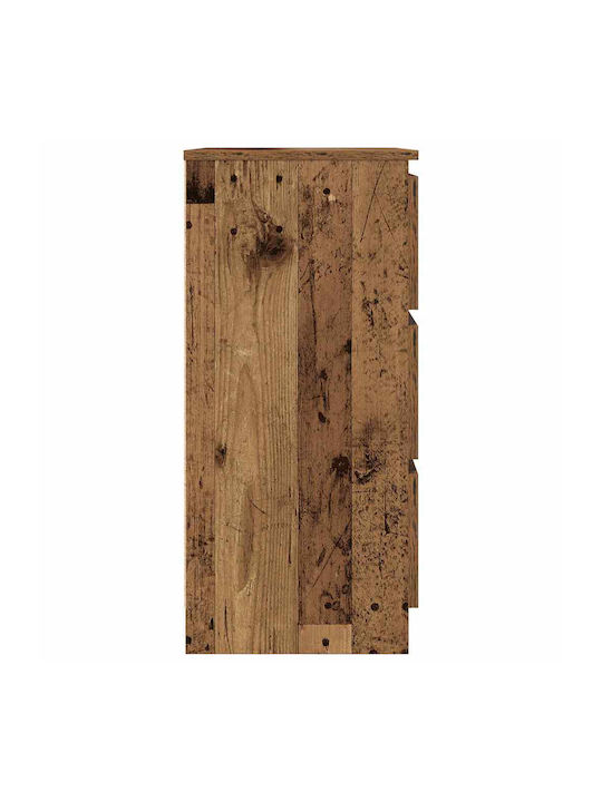 Wooden Bedroom Chest of Drawers with 3 Drawers Old Wood 60x35x76cm