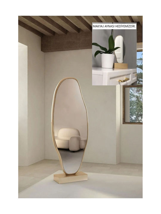 SteweHome Asymmetric Mirror with Gold Wooden Frame 180x65cm