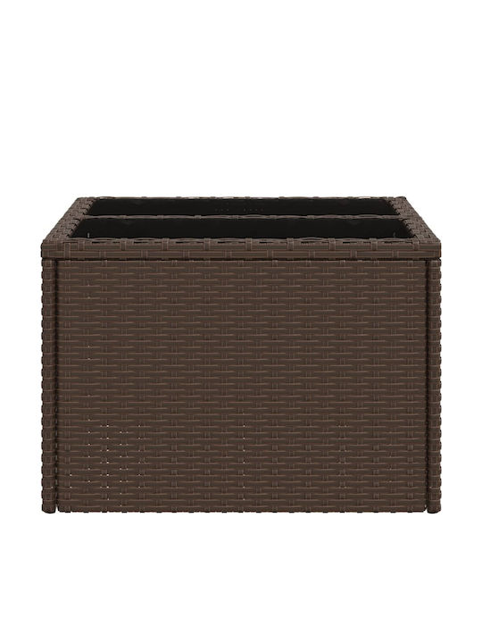 Sitting Room Table for Small Outdoor Spaces Rattan with Brown Glass Surface 55x55x37cm