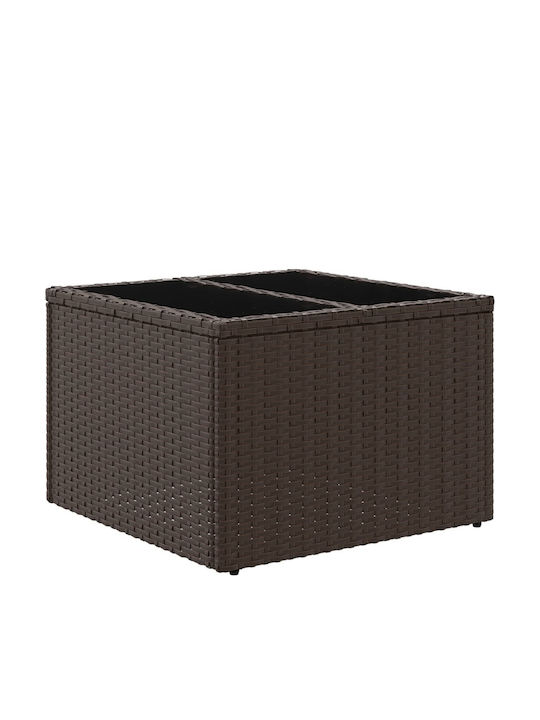 Sitting Room Table for Small Outdoor Spaces Rattan with Brown Glass Surface 55x55x37cm