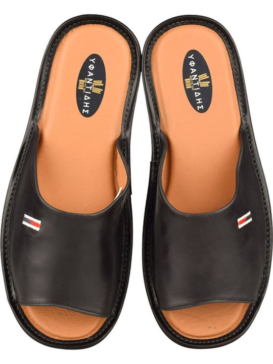 Leather Men's Winter Slippers Black