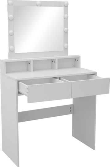 Floor-Standing Makeup Dressing Table Wooden White with Mirror 80x40x145cm