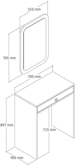 Bodenstehende Schminktisch Schlafzimmer Lizbon Holz Weiß mit Spiegel 70x40x84,7cm