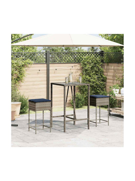 Gartenhocker Für Bar Außenbereich Rattan Mit Grauem Kissen 2Stücke 40x40x76cm