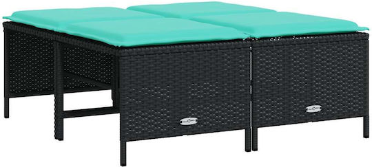 Garden Stool Cube Outdoor Rattan with Cushion Black 4 Pieces 50x48x36.5cm