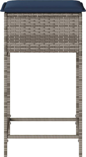 Garden Bar Stool Outdoor Rattan with Gray Cushion 2 Pieces 40x40x76cm