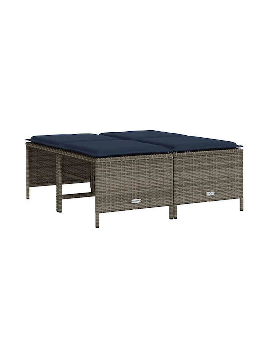 Gartenhocker Würfel Außeneinsatz Rattan mit Grau Kissen 4 Stück 50x48x36,5cm