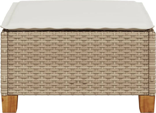 Garden Stool Cube Outdoor Rattan with Beige Cushion 63.5x56x32cm