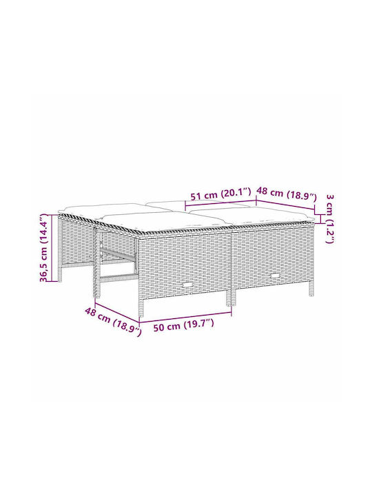 Gartenhocker Würfel Außeneinsatz Rattan mit Grau Kissen 4 Stück 50x48x36,5cm