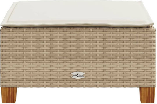 Garden Stool Cube Outdoor Rattan with Beige Cushion 63.5x56x32cm