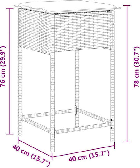 Garden Bar Stool Outdoor Rattan with Gray Cushion 2 Pieces 40x40x76cm