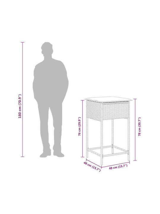 Gartenhocker Für Bar Außenbereich Rattan Mit Grauem Kissen 2Stücke 40x40x76cm