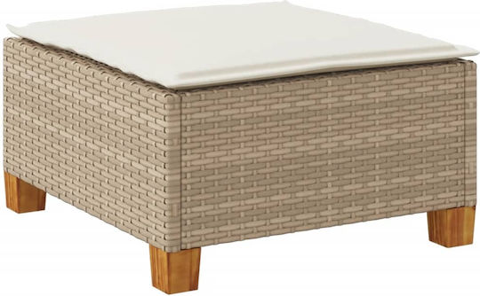 Garden Stool Cube Outdoor Rattan with Beige Cushion 63.5x56x32cm