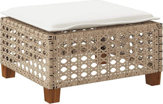 Garden Stool Cube Outdoor Rattan with Beige Cushion 63.5x56x32cm