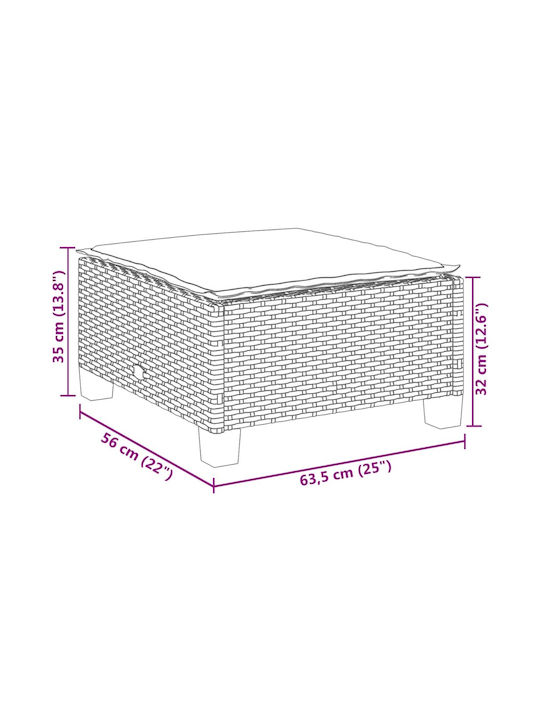 Gartenhocker Würfel Außeneinsatz Rattan mit Beigem Kissen 63.5x56x32cm