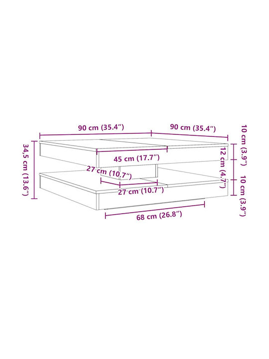 Square Central Coffee Table Wooden Oak L90xW90xH34.5cm