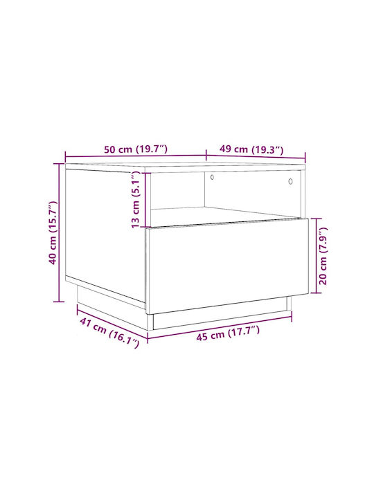 Square Side Table Wooden Black Oak 50x49x40cm
