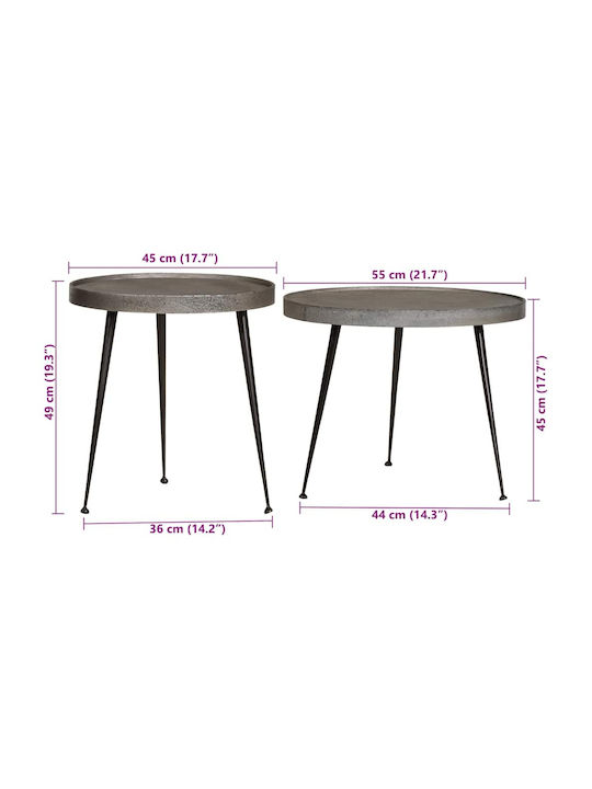 Round Wooden Side Table Silver 2 Pieces L55xW45xH45cm