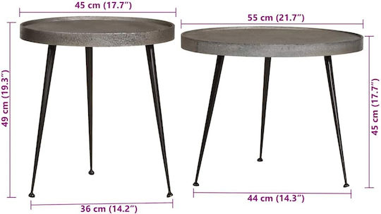 Кръгла Странична Маса Дървена Сребриста 2 Броя 55x45x45 см