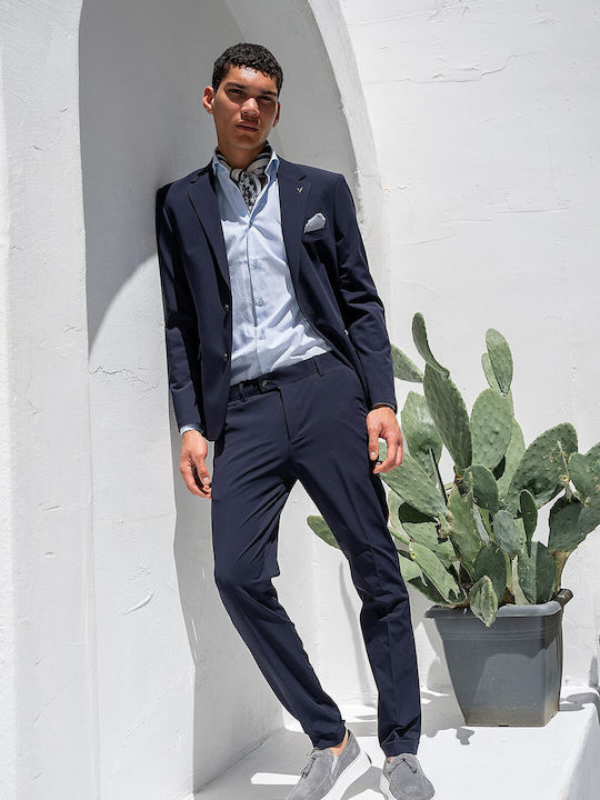 Summer Men's Suit with Slim Fit Navy