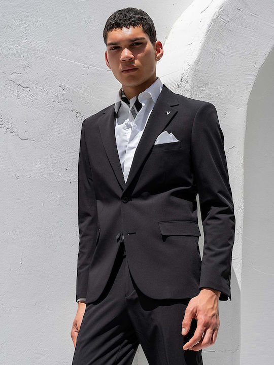 Summer Men's Suit with Slim Fit Black