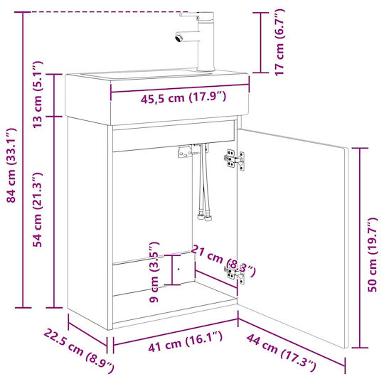 vidaXL Vanity Unit with Sink M45.5xL22.5xH84cm Oak