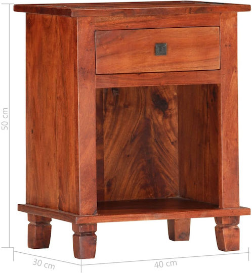 Нощно Шкафче От Масивно Дърво Бежово 40x30x50см