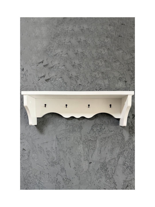 SteweHome Wooden Wall Hanger 4 Hooks White 60x14x14cm