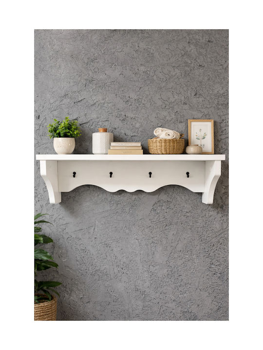 SteweHome Wooden Wall Hanger 4 Hooks White 60x14x14cm
