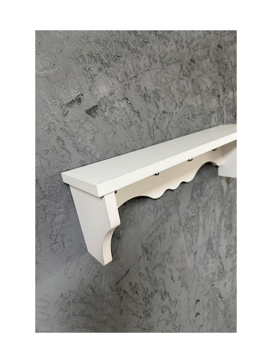 SteweHome Wooden Wall Hanger 4 Hooks White 60x14x14cm