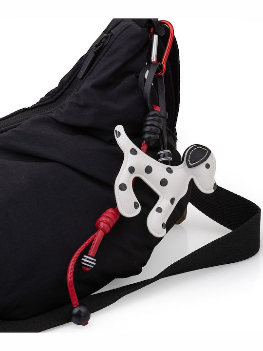 Ключодържател Bag Charm Unisex Голям Кожен Бяло Точково Кученце
