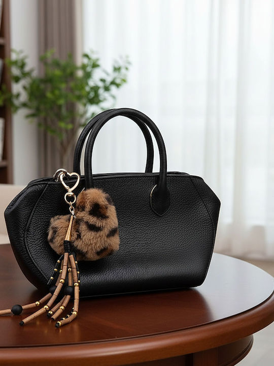 Keychain Bag Charm Large Pom Pom Heart Animal Print