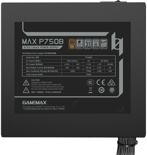 GameMax Max P750B 750W Μαύρο Τροφοδοτικό Υπολογιστή Full Wired 80 Plus Bronze