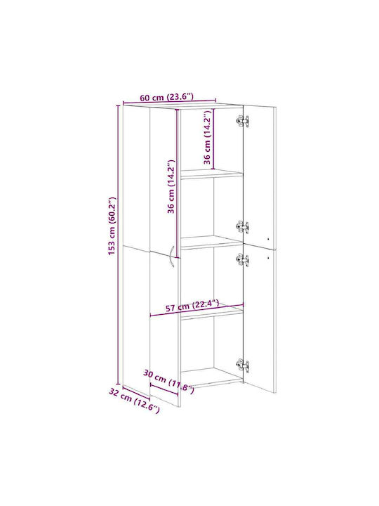 Büroaufbewahrungsschublade und -schrank Holzschatten Grau 60x32x153cm