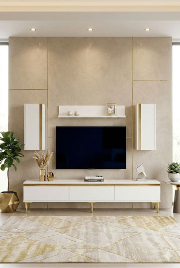 Wohnzimmer TV-Einheit Weiß mit Beleuchtung M180xB30xH41cm Wohnzimmer TV-Einheit Weiß mit Beleuchtung M180xB30xH41cm