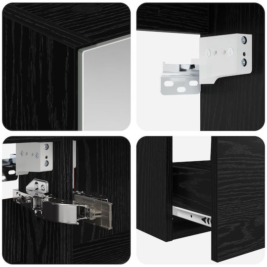 vidaXL Panglică Fără Lavoar cu Oglindă cu Lumină Stejar Negru