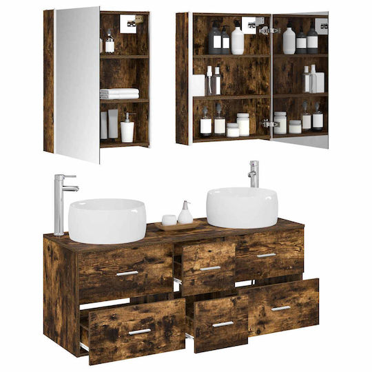 vidaXL Vanity Unit Without Sink With Mirror With Light Smoked Oak Wood