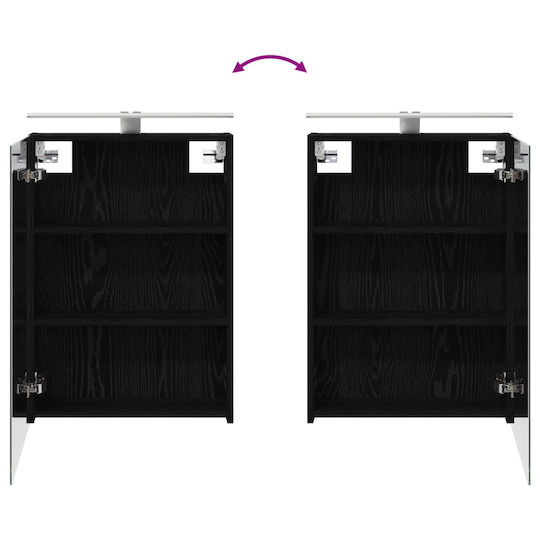 vidaXL Panglică Fără Lavoar cu Oglindă cu Lumină Stejar Negru