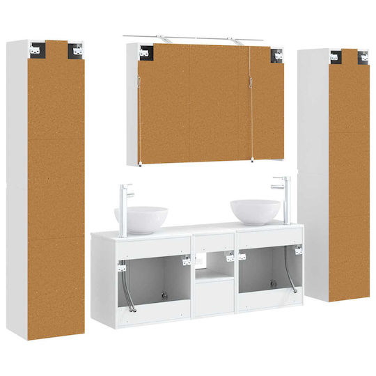 vidaXL Vanity Unit Without Sink With Mirror With Light White