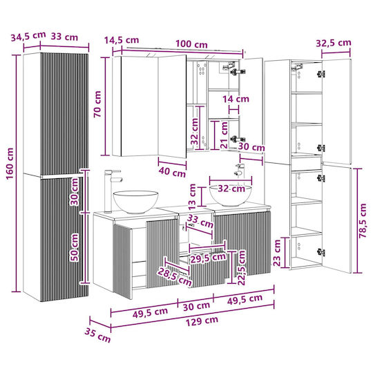 vidaXL Vanity Unit Without Sink With Mirror With Light White