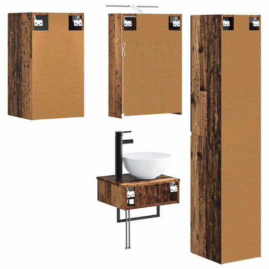 vidaXL Vanity Unit Without Sink With Mirror With Light Aged Wood