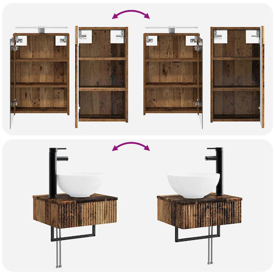 vidaXL Vanity Unit Without Sink With Mirror With Light Aged Wood