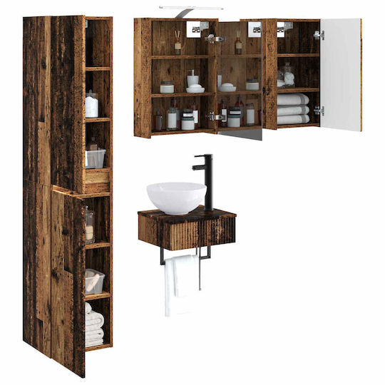 vidaXL Vanity Unit Without Sink With Mirror With Light Aged Wood