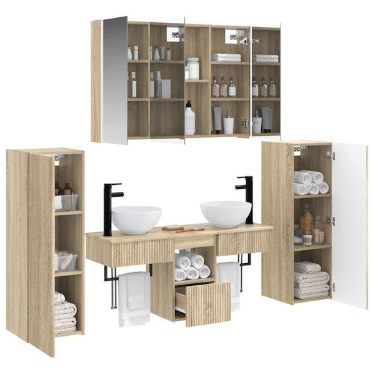 vidaXL Vanity Unit without Sink with Mirror with Light Sonoma Oak