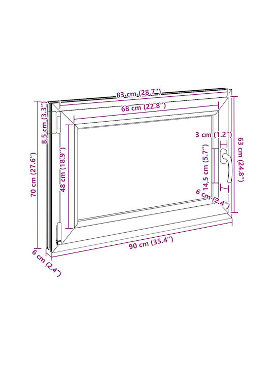 vidaXL Hinged PVC Window W90xH70cm