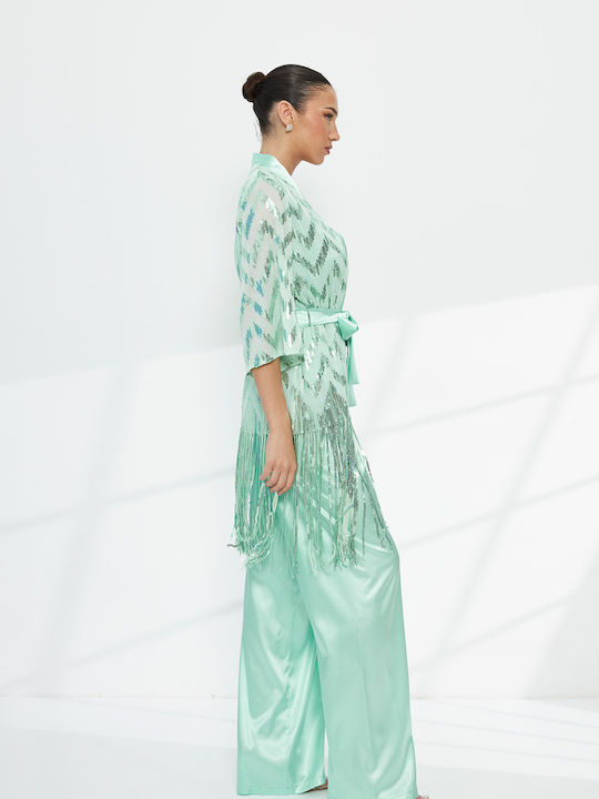Women's Green Set with Trousers with Sequins